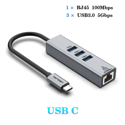 USB C HUB Docking Station Type C to RJ45 1000Mbps Ethernet Adapter USB3.0 HUB Gigabit Network Card 100W charging Dock Extension