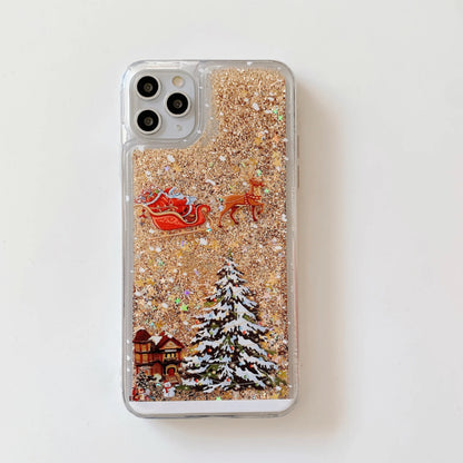 Christmas Liquid Dynamic Quicksand Glitter Phone Case For 16 Pro 15 Pro Max 3D Bling TPU Silicone Shockproof Cover