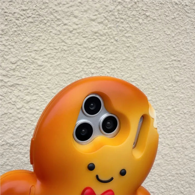 3D Cute Christmas Gingerbread Man Suitable for iPhone Phone Case 17 17 Pro Max 12 13 15 16 Pro Max Soft Silicone Back Cover