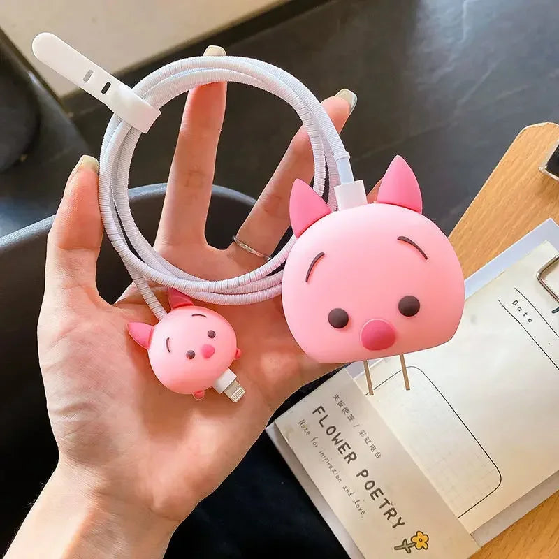 4Pcs/set Cable Protector for iPhone / iPad 18W/20W Charger Protection Cute Cartoon Protector Spring Cable Winder Accessories