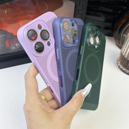 Heat Dissipation Plating PC Magnetic Phone Case For iPhone 16 15 14 13 12 11 Pro Max Luxury For Magsafe Wireless Charging Cover