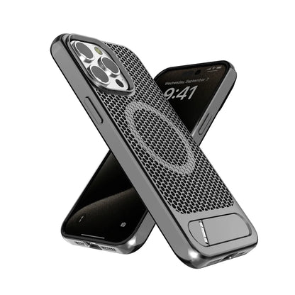 Luxury Cooling Stand Magnetic Phone Case For iPhone 16 15 14 11 12 13 Pro Max Heat Dissipation Plain Color Shockproof Back Cover