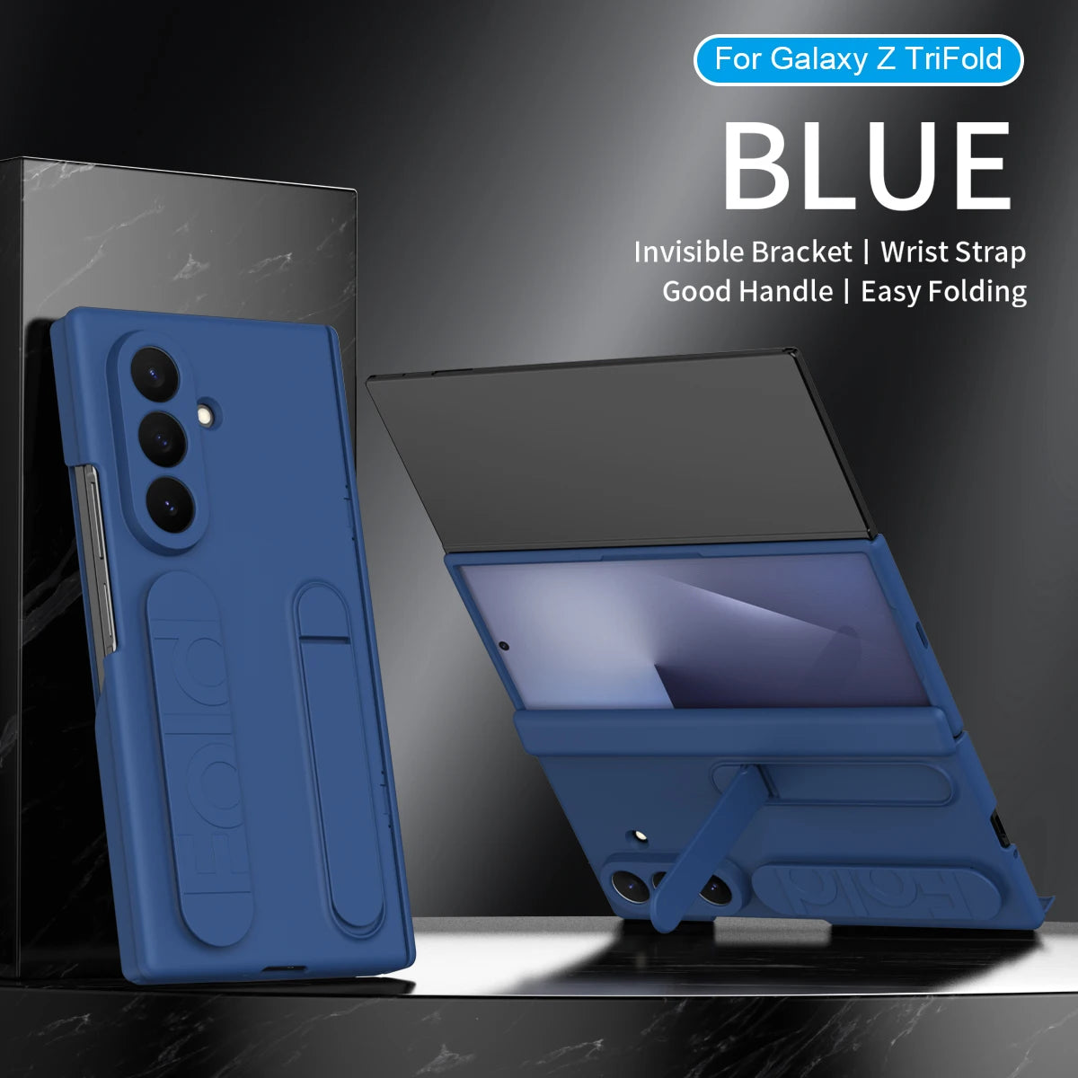 Business Flip Case For Samsung Galaxy Z TriFold Tri Fold Folding Stand Holder Wristband Luxury Hard Plastic Shockproof Cover