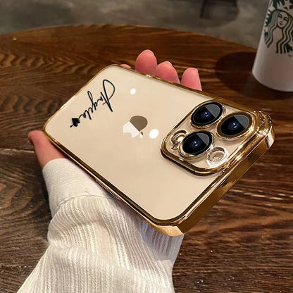 15 16 Pro Max Personalised Customized Name Case For iPhone 16 15 14 13 12 11 Pro Max Plating Transparent Clear Cover 16 Pro Max - covers4phones