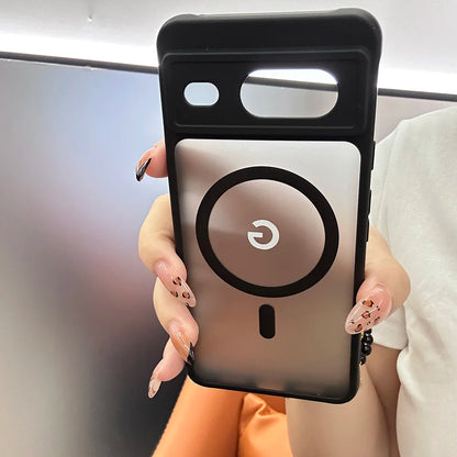 For Google Pixel 8Pro 8 8A 7Pro 7 7A 6 Case Magnetic Charging Matte Clear Shockproof Cover Wireless Charging Translucent Frosted
