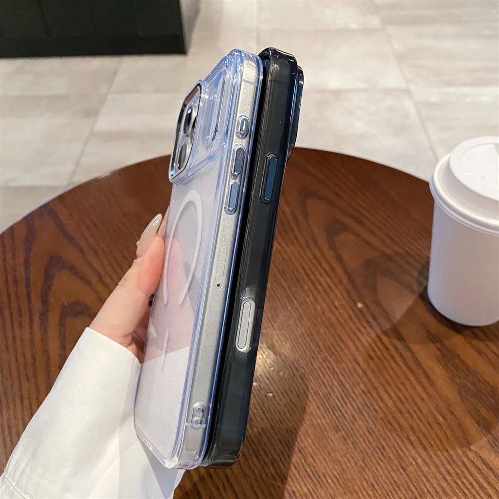 Glitter Magnetic Wireless Charging Candy Color Case for iPhone 17 Pro Max 17 Air for Magsafe Metal Lens Frame Bling Cover Funda