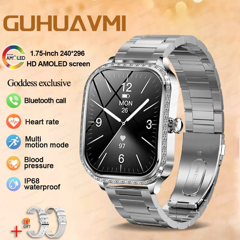 2025 Fashion Smart Watch Women AMOLED Curved Screen IP68 Waterproof Health Call Smartwatch Watch Ladies Fashion Gift
