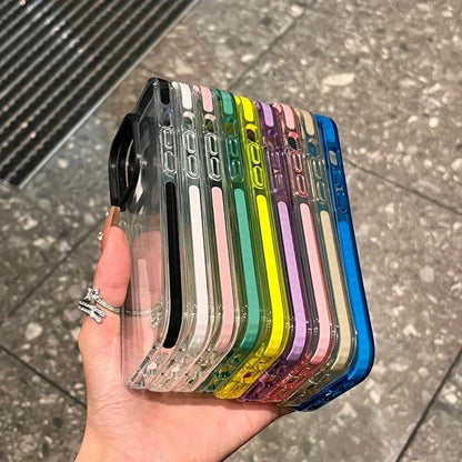 Luxury Transparent Airbag Phone Case For iPhone 17 16 15 14 13 12 11 Pro Max Plus 17 Air Contrasting Bumper Shockproof TPU Cover