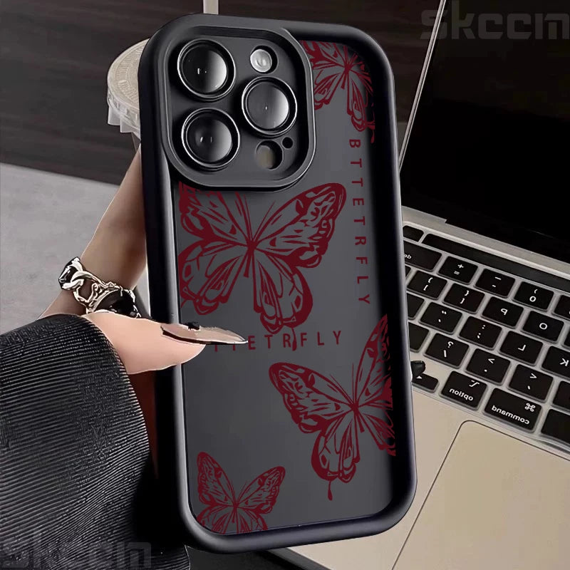Pink Cute Butterfly Silicone Soft Phone Case For iPhone 16 16E 15 14 13 12 11 Pro Max XS XR X 7 8 Plus Shockproof Candy Cover