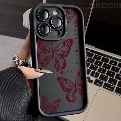 Pink Cute Butterfly Silicone Soft Phone Case For iPhone 16 16E 15 14 13 12 11 Pro Max XS XR X 7 8 Plus Shockproof Candy Cover