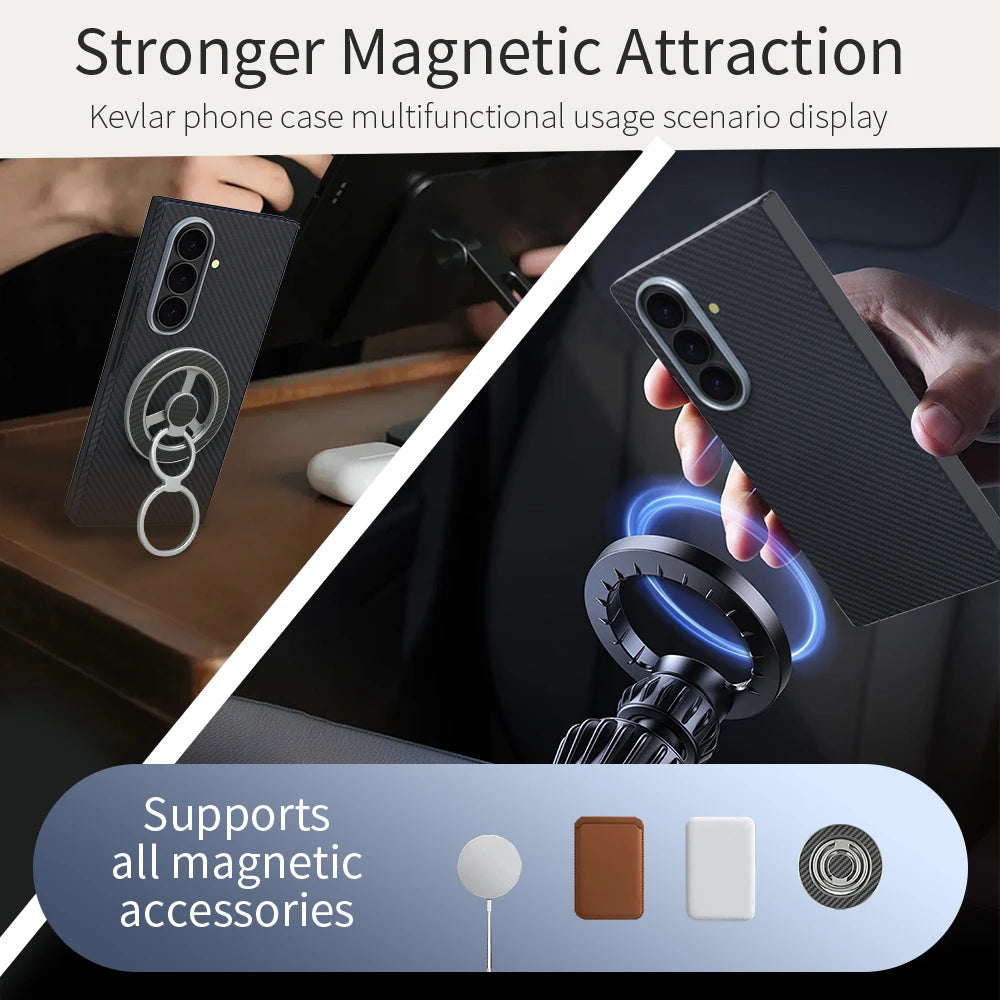 For samsung galaxy z trifold aramid case 600d kevlar carbon aramid fiber fabric thin hard cover magnetic balck Slim light premiu