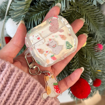 Christmas Earphone Case for Apple Airpods Pro3 Cute Cat Wavy Shell for Airpods 4 2 3 Pro Pro2 Pendant Wireless Bluetooth Headset