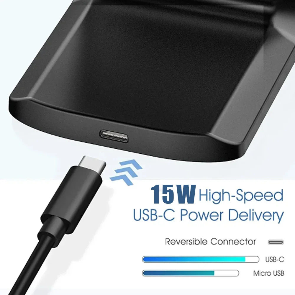 Wireless Fast Charger For iPhone 16 15 14 13 12 ProMax11 Stand Fast Charging Charger for Samsung Note 20/10 S24 Ultra Foldable