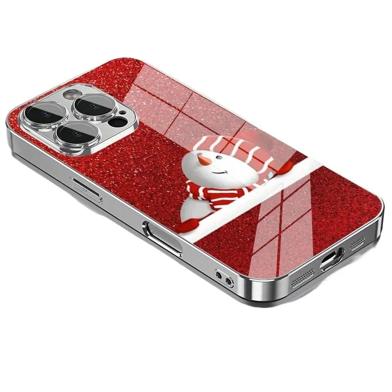 Christmas Santa Claus Snowman Pattern Glass Electroplated PHONE Case for iPhone Case for 11/12/13/14/15/16/17 Pro MAX