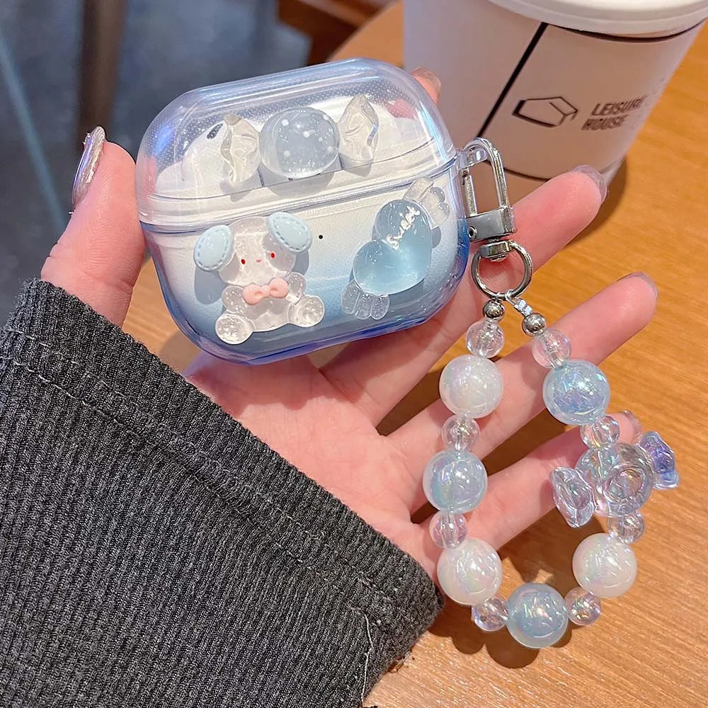Korean Bow Flower Heart Clear Case For Samsung Galaxy Buds 2 Pro Live FE Buds 3 Pro Earphone Cover Soft Transparent with Pendant