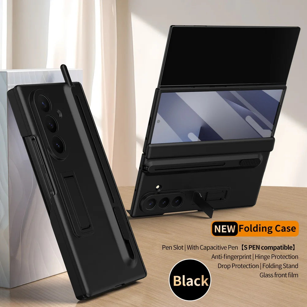 Pen Slot with Pen Hinge Folding Stand Holder Tempered Glass Front Case For Samsung Galaxy Z TriFold with Hinge Cover