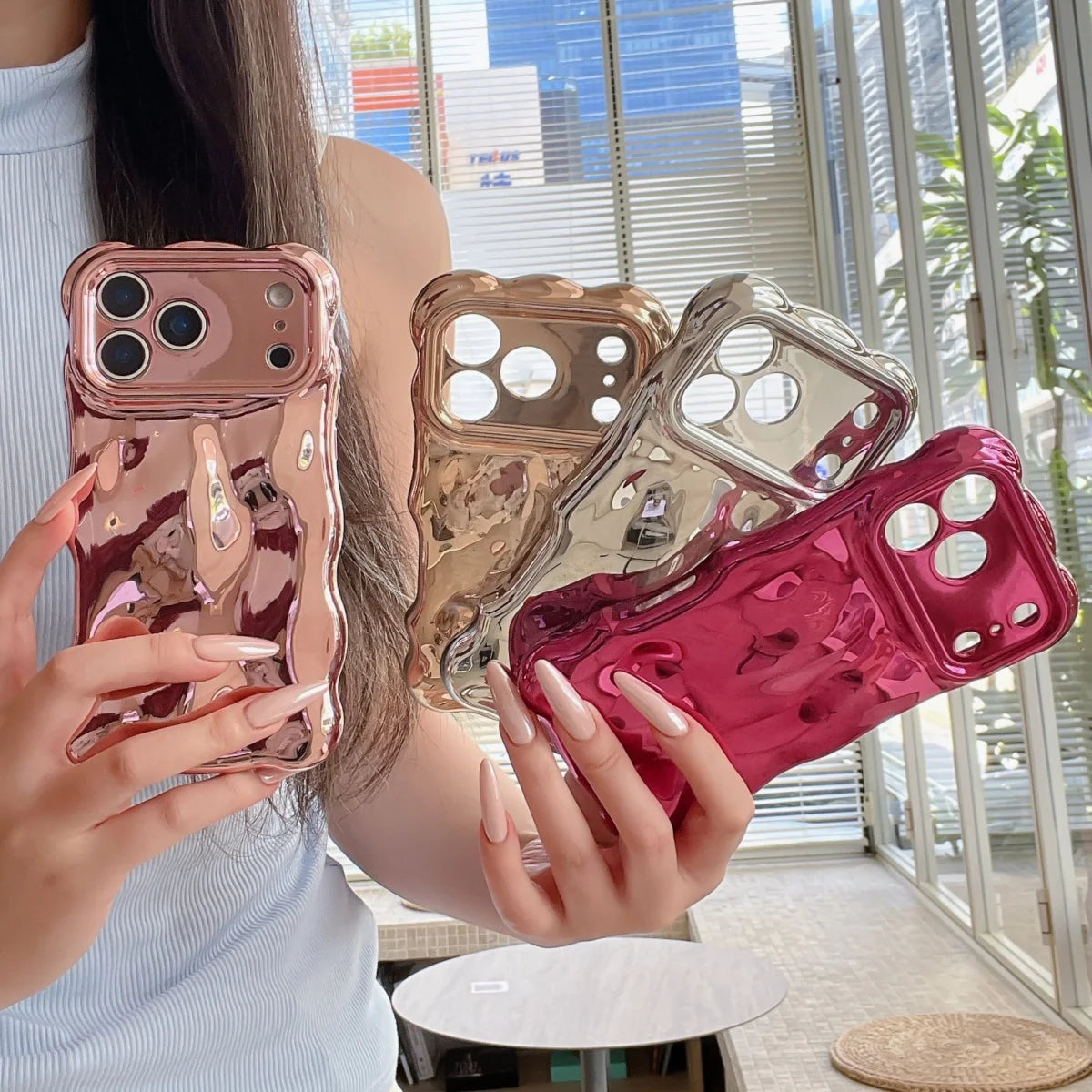 Luxury Curved Waves 3D Bubble Plating Phone Case For iPhone 17 Air 16 15 Plus 14 13 12 Pro Max 11 Shockproof Soft Glossy Cover