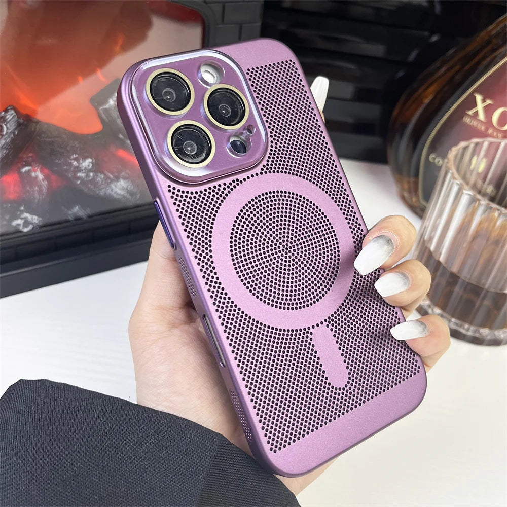 Heat Dissipation Plating PC Magnetic Phone Case For iPhone 16 15 14 13 12 11 Pro Max Luxury For Magsafe Wireless Charging Cover