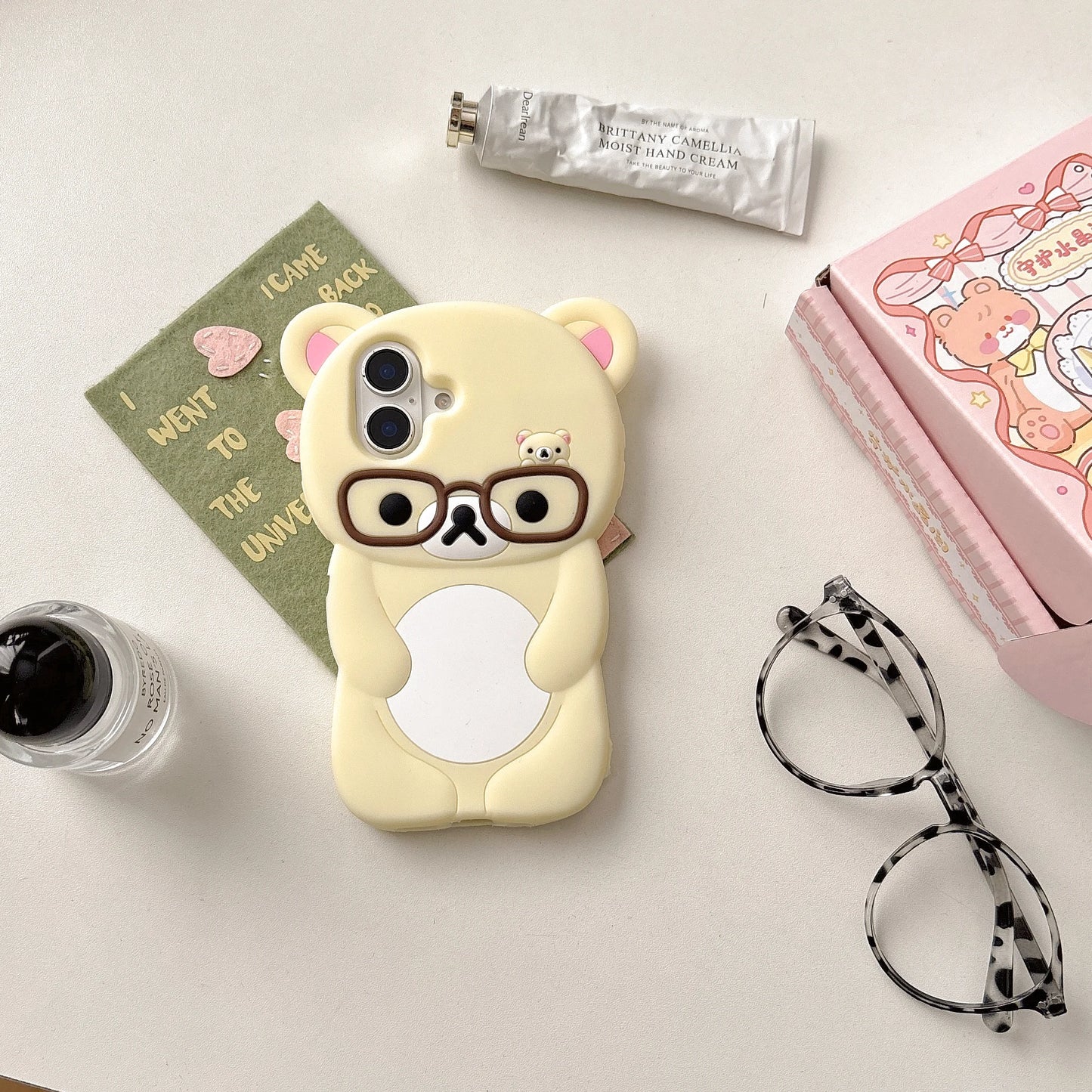 For iPhone 16 15 14 13 12 11 Pro Max mini Plus Xs XR 6 7 8 Plus Glasses Rilakkuma Bear Silicone Soft Cover Case