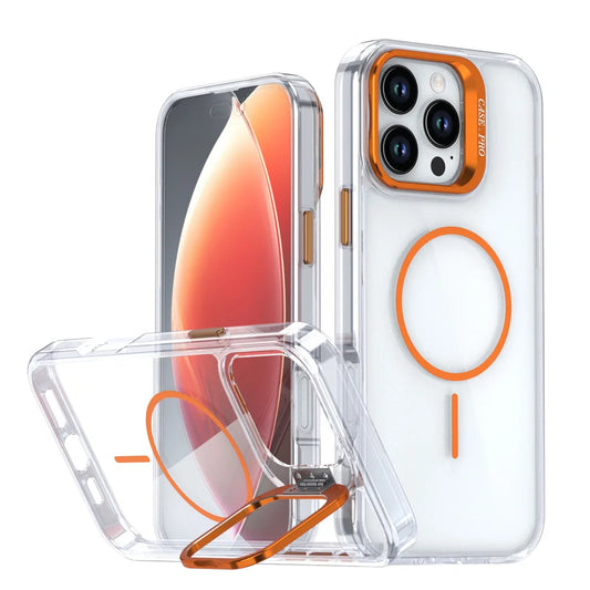 Original For Magsafe Invisible Lens Stand Holder Phone Case For iPhone 14 15 16 17 Pro Max Plus 16E 13 12 11 Clear Acrylic Cover