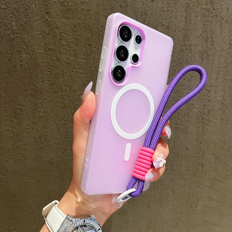 Candy Color Matte For Magsafe Lanyard Soft Phone Case For Samsung Galaxy S24 FE S25Edge S22 S23 FE Plus S25 Ultra Magnetic Cover