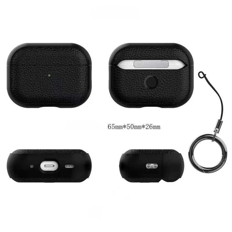 Leather Texture Case For Apple Airpods 1 2 3 4 Pro air pods Wrieless Bluetooth Earphone Protective Cover Anti-lost Headphone Bag