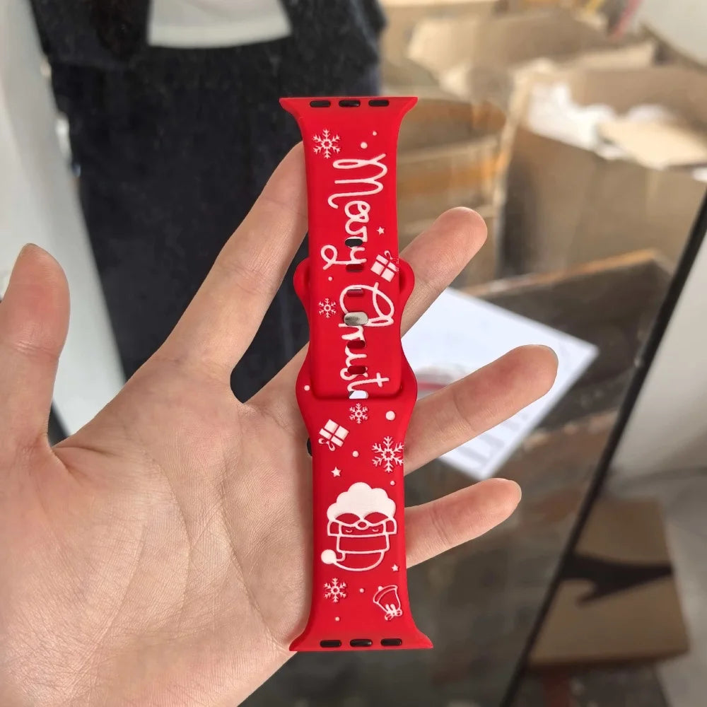 Silicone Christmas Band for Apple Watch Ultra 3-2 Strap 49mm 46mm 41mm 42mm 44mm 45mm Sport Bracelet for iWatch 11 10 9 8 7 6 5