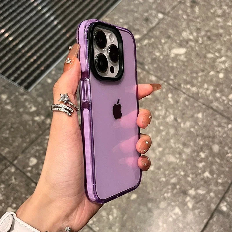 Luxury Transparent Airbag Phone Case For iPhone 17 16 15 14 13 12 11 Pro Max Plus 17 Air Contrasting Bumper Shockproof TPU Cover