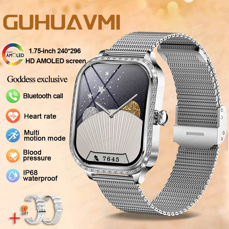 2025 Fashion Smart Watch Women AMOLED Curved Screen IP68 Waterproof Health Call Smartwatch Watch Ladies Fashion Gift