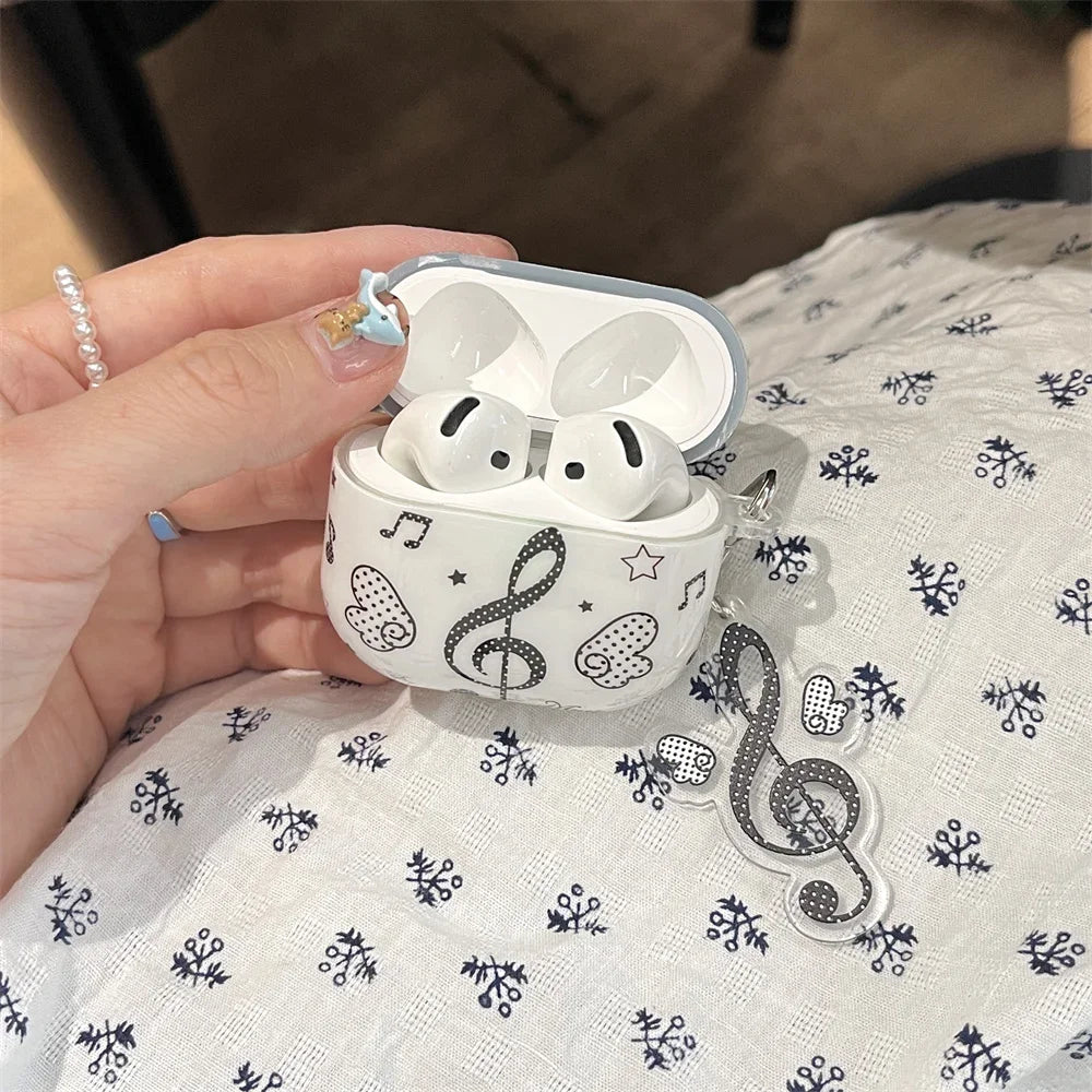 ins Music Symbol Angel Wings Earphone Case For Apple AirPods 4 3 2 1 Pro 2 Air Pods Pro2 Bluetooth Headphones Protective Cover