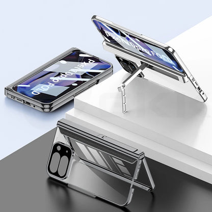 Magnetic Hinge Holder Case for Google Pixel 10 Pro Fold Luxury Plating Clear Front Screen Glass Cover for Pixel 10 Pro Fold Case