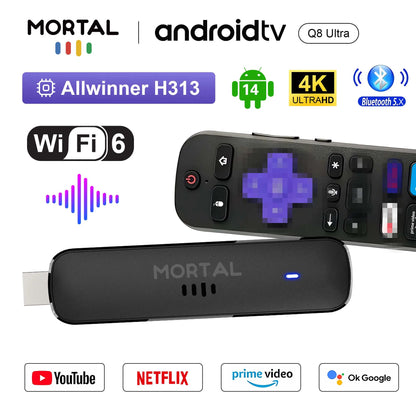 Mortal Q8 Ultra Android 14 TV Stick Full HD 4K 1080P WiFi 6 Netflix Youtube TV Dongle BT5.0 Wireless Video Decoder Media Player