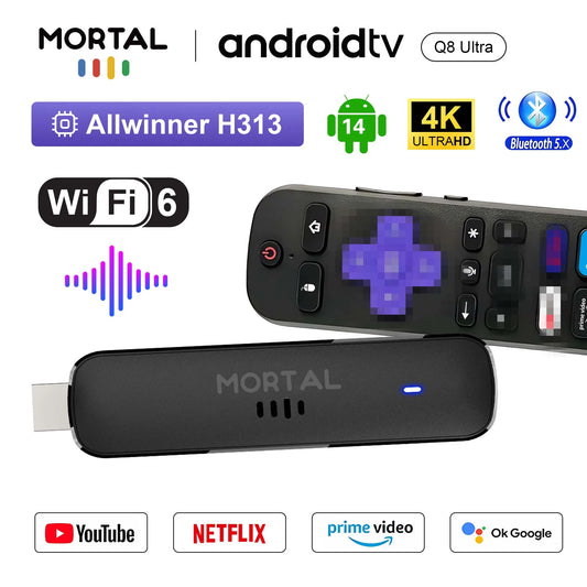 Mortal Q8 Ultra Android 14 TV Stick Full HD 4K 1080P WiFi 6 Netflix Youtube TV Dongle BT5.0 Wireless Video Decoder Media Player
