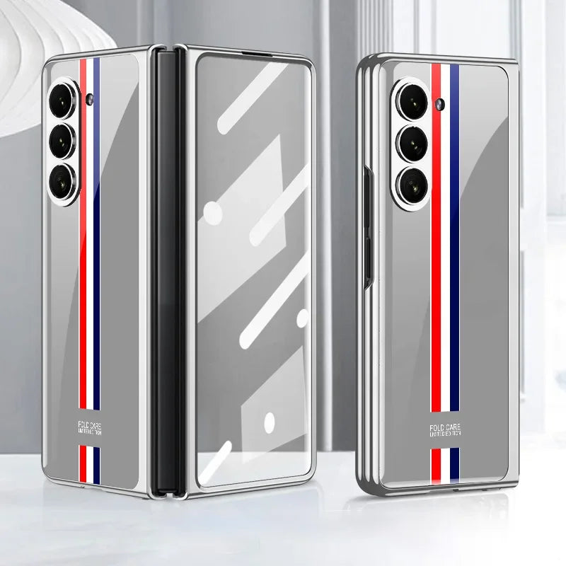 GKK Electroplated Painted Tempered Glass Case For Samsung Galaxy Z Fold 5 With Screen Glass Hard Cover For Galaxy Z Fold5 4 Case