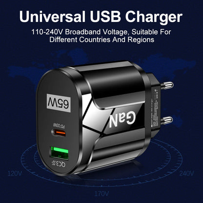 65W GaN USB C Charger Quick Charge Korea EU US Plug PD USB-C TypeC Fast USB Charger For iPhone 14 Xiaomi Samsung Macbook