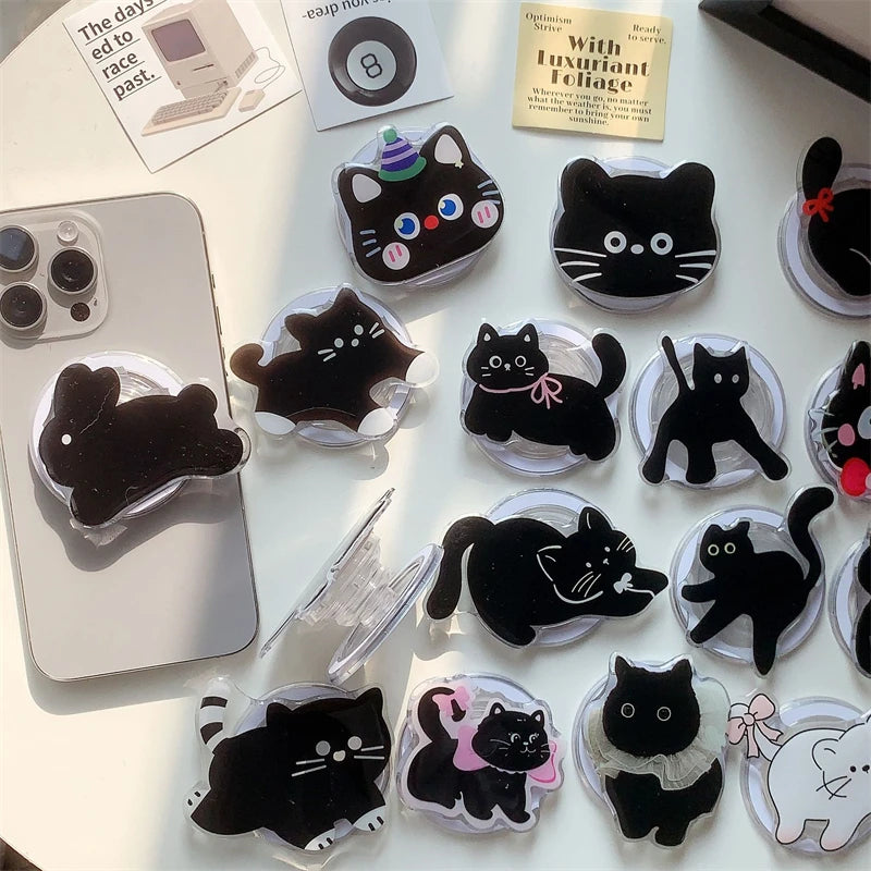 Korean Cute Cartoon Black Cat For Magsafe Magnetic Phone Griptok Phone Holder Stand Universal Phone Ring Grip Tok For iPhone 15