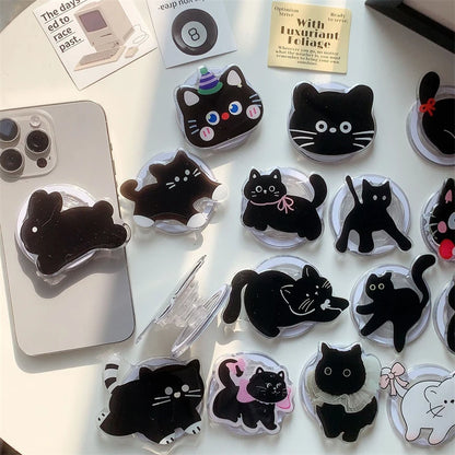 Korean Cute Cartoon Black Cat For Magsafe Magnetic Phone Griptok Phone Holder Stand Universal Phone Ring Grip Tok For iPhone 15