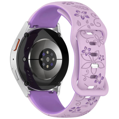 Two-color Flower Design Floral Engraved Silicone Strap 18/20/22mm, For Amazfit GTR, Huawei,Garmin Samsung Galaxy Watch 7 6 5 4