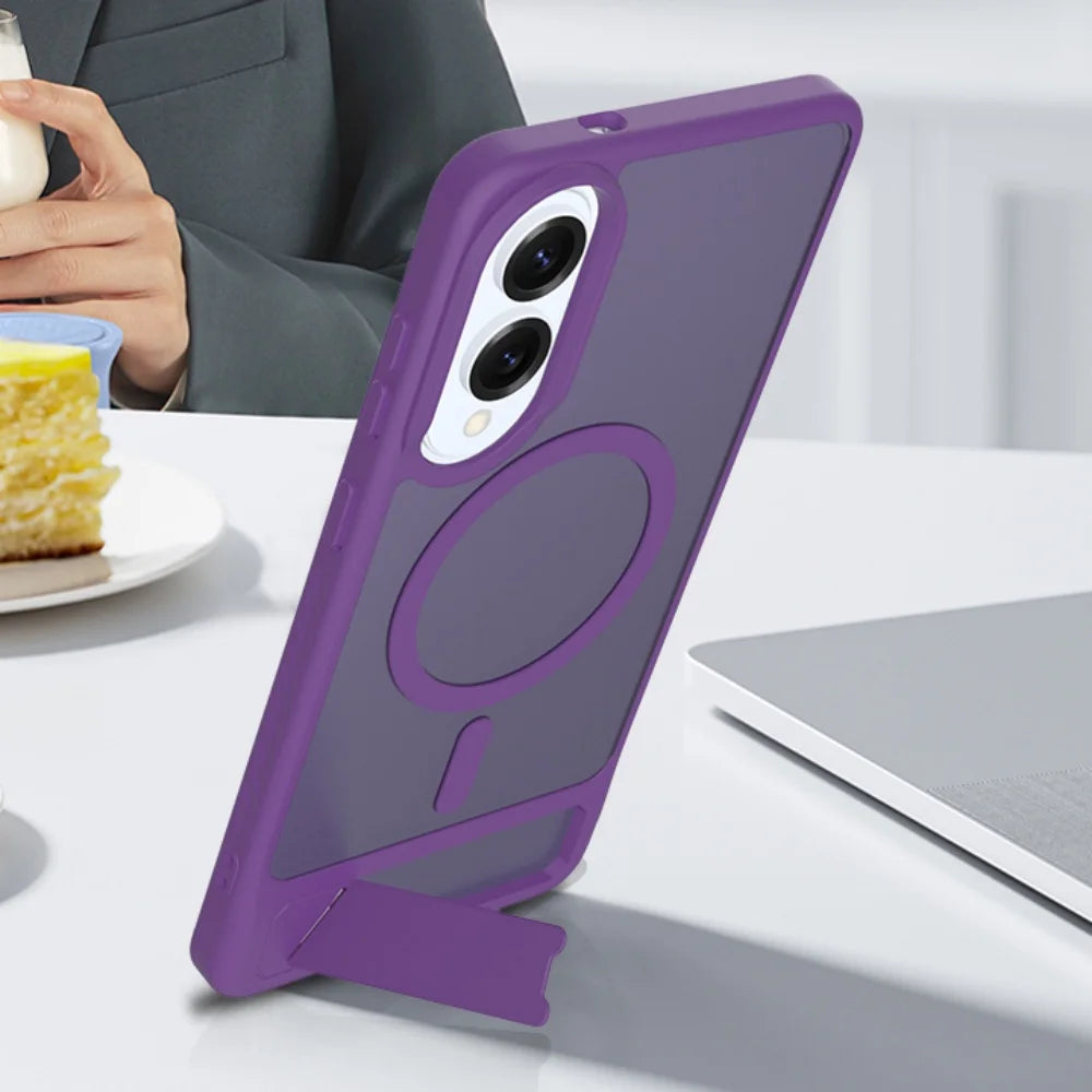 Shockproof Magnetic Stand Armor Phone Case For Samsung Galaxy S25 Edge S24 S23 Plus Ultra Transparent For Magsafe Hard Cover