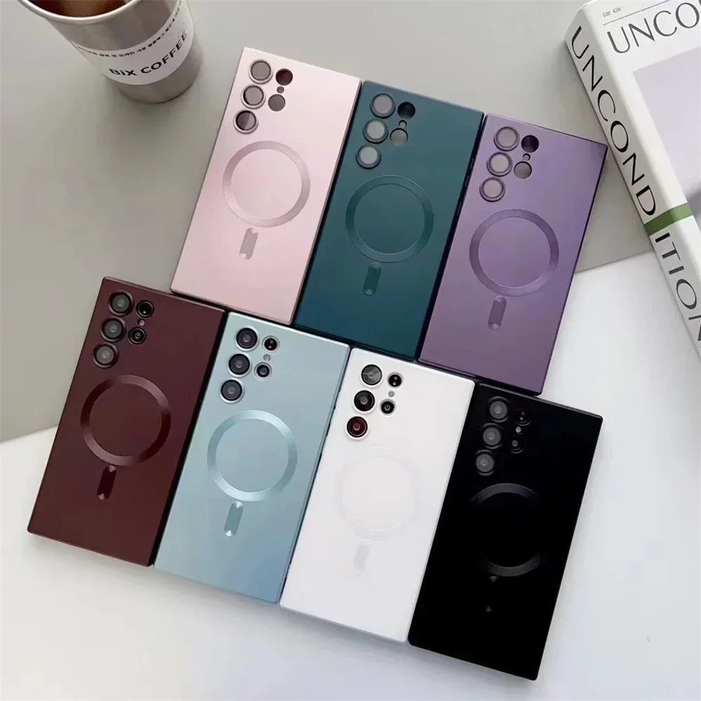 Luxury Matte Magnetic Case for Samsung S25 S24 S23 S22 Ultra S21 S20 Plus Capa for Samsung Note 20 Ultra Magsafe Phone Cover