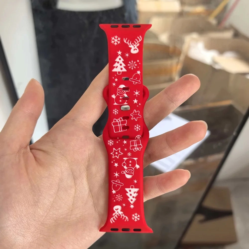 Silicone Christmas Band for Apple Watch Ultra 3-2 Strap 49mm 46mm 41mm 42mm 44mm 45mm Sport Bracelet for iWatch 11 10 9 8 7 6 5