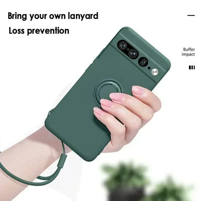 Original Liquid Silicone Rotable Ring Holder Case For Google Pixel 10 9 Pro XL 8 7 6 A Pro Wrist Strap Skin Feel Protector Cover