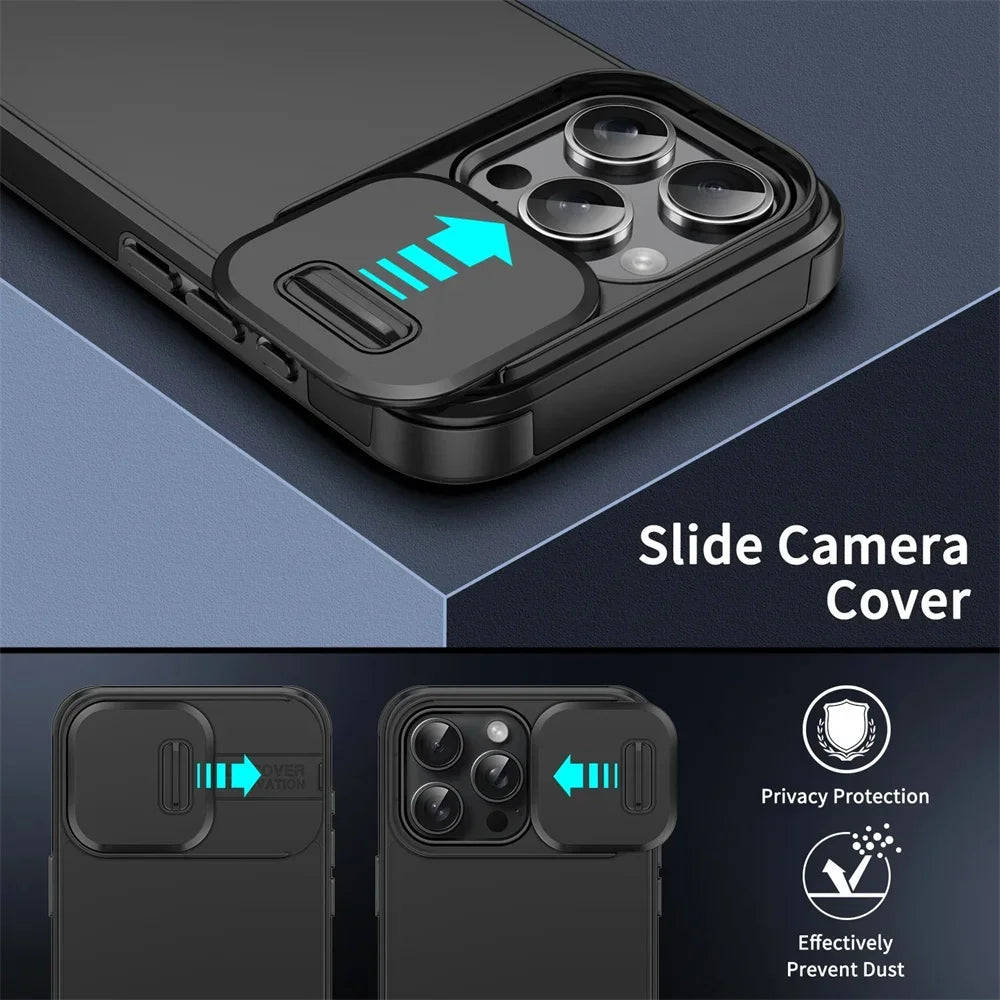 Slide Camera Lens Protection Case For iPhone 16 15 14 11 12 13 Pro Max Plus Solid Color Armor Shockpoof Cover For iPhone 13 Mini