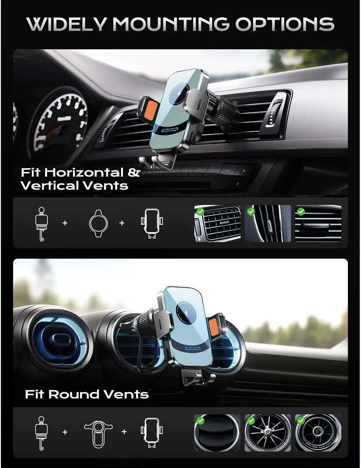 UYUXIO Auto Clamping Wireless Car Charger 66W Super Fast Charging  Air Vent Car Phone Holder for iPhone 16 15 14 Pro Max 13 12