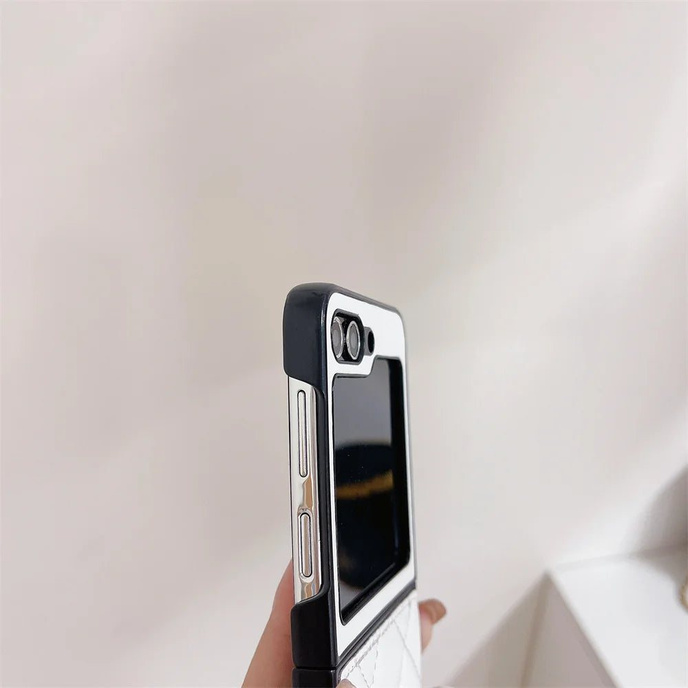 For Samsung Galaxy Z Fold 6 5G Luxury Leather Rhombus Case For Z Flip 5 4 3 Z Fold 6 5 4 3 Pure Color CC Style Protection Cover