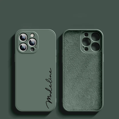 Luxury Liquid Silicone Soft Full Cover 15 14 13 Pro Max Personalized Customized DIY Name Case For iPhone 15 14 13 12 11 Pro Max - covers4phones