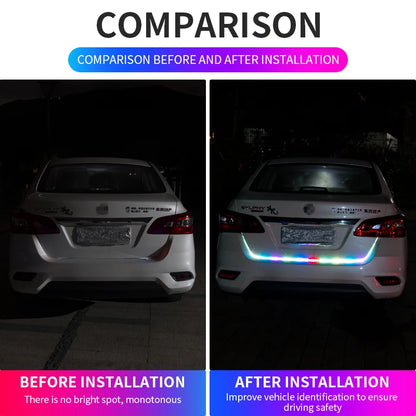 Car Rear Trunk Tail Light 120cm Colorful Dynamic Reverse Warning LED Strip 12v Additional Brake Follow Turn Signal Lamp
