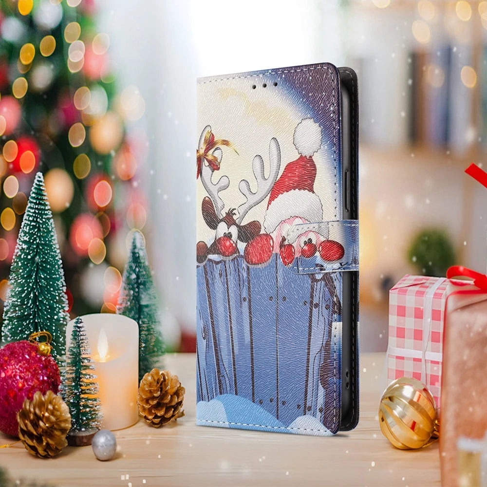 Christmas Phone Case for Funda iPhone 17 16 15 14 13 12 11 Pro Max 17 Air 16E 15 Plus 7 8 Cases Flip Leather Wallet Back Cover