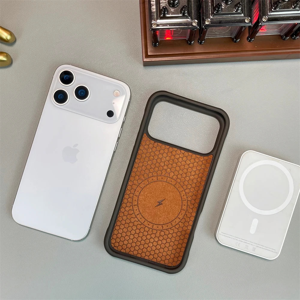 Armor Built-in Magnetic Carbon Fiber Matte Case for iPhone 17 Air 16 15 14 Pro Max for Magsafe Shockproof Bumper Frosted Cover