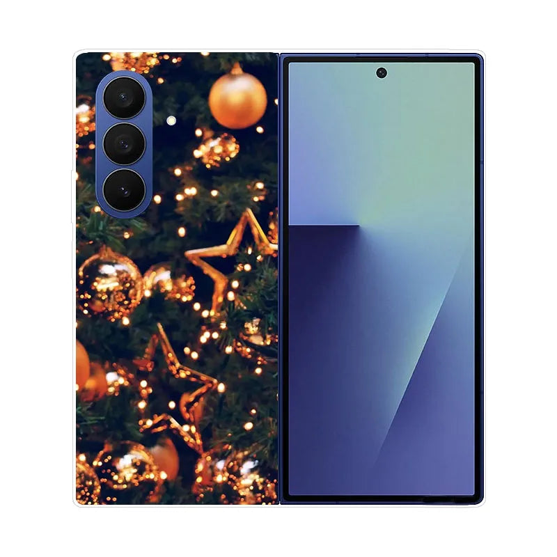 Christmas Painted Phone Case For Samsung Galaxy Z Fold 7 6 5 4 3 2 Fold7 Fold6 Fold5 Fold4 Transparent Hard PC Protect Cover